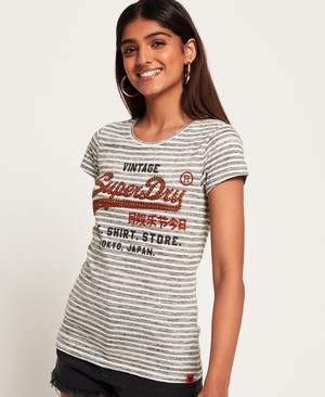 Superdry Ing Shop Stripe Női Pólók Fehér/Szürke/Csíkok | GKWBZ1785